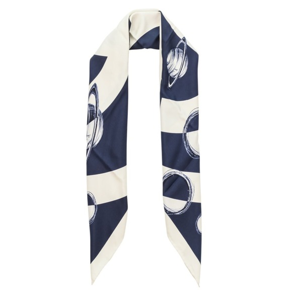 CHANEL 17K Coco Mark Planet Silk Scarf/Muffler, Ivory/Navy, Women's